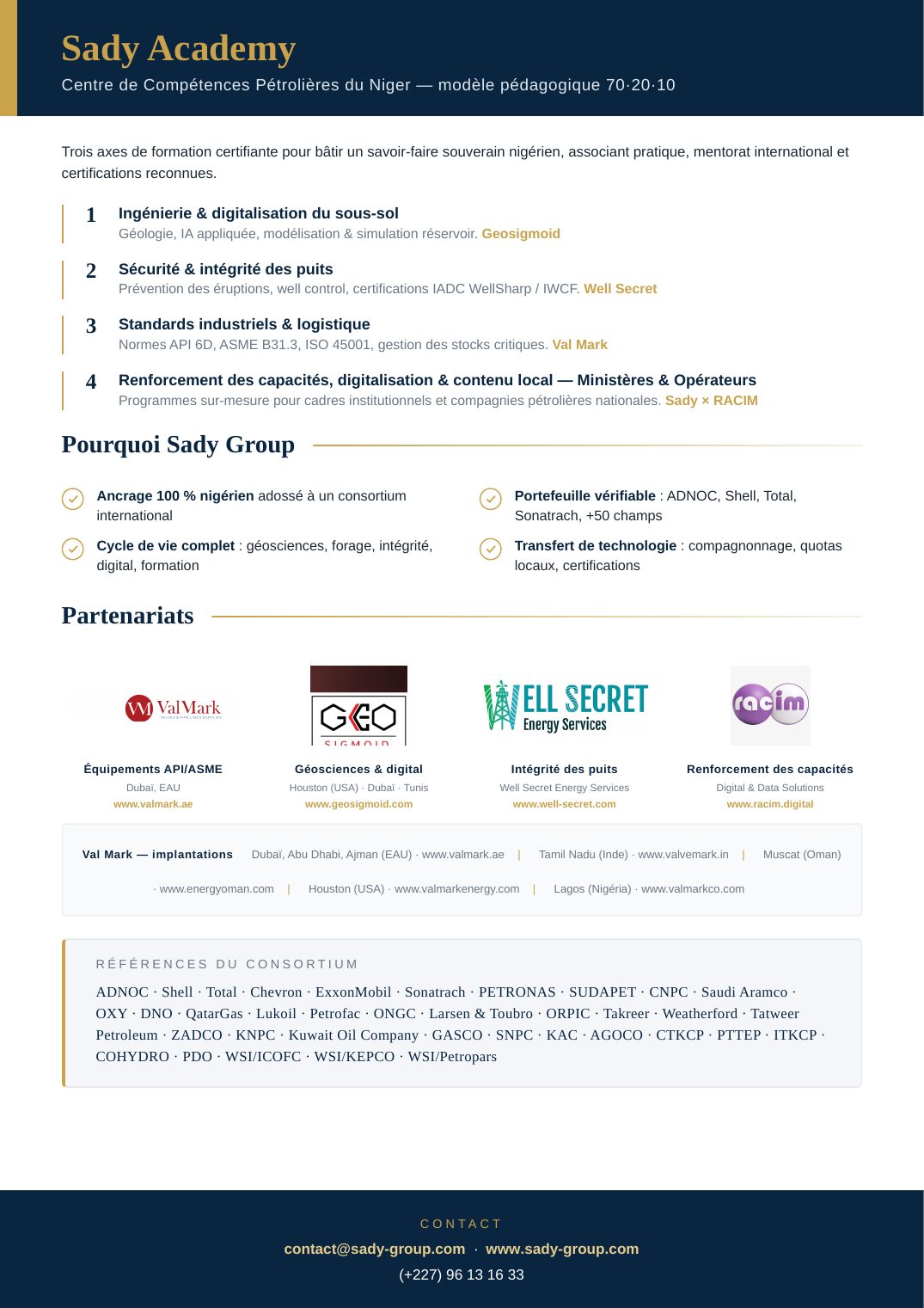 Aperçu de la fiche institutionnelle Sady Group (PDF) — 2/2